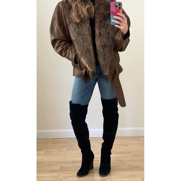 Vintage 1980s Flemington Furs Oversized Leather and Fur Winter Coat - Picture 8 of 12
